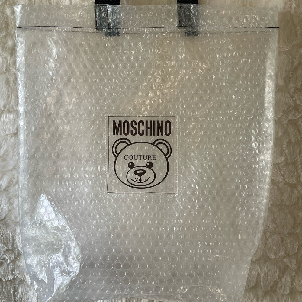 MOSCHINO Teddy couture Milano clear bubble shoe dust bag, with black handles. - Picture 4 of 7